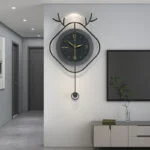 Modern decorative wall clock with unique design in a stylish hallway.