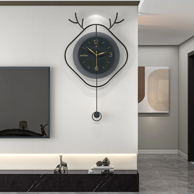 Luxury Antler Wall Clock in Modern Living Room Modern luxury wall clock with antler design in a stylish living room setting.