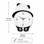 Panda-shaped modern wall clock with black and white design, ideal for kids' rooms or playful decor.