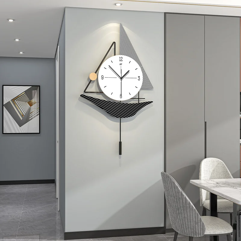 Geometric Modern Wall Clock Modern wall clock with geometric design in a contemporary dining room setting.