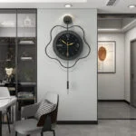 Modern luxury wall clock in a stylish living room with contemporary decor.