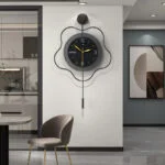 Modern luxury wall clock in a stylish living room with contemporary decor.