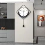 Modern luxury wall clock in a stylish home interior with art and decor.