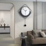 Modern luxury wall clock in a stylish living room with contemporary decor.