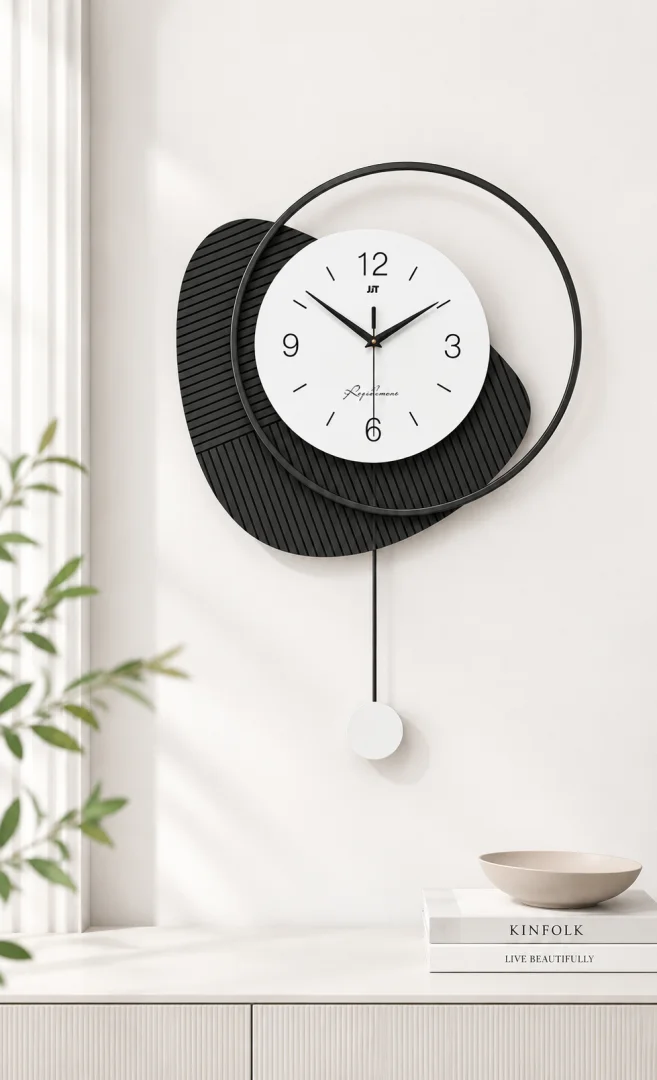 Modern Black and White Wall Clock Modern black and white wall clock with abstract design, perfect for luxury home decor.