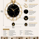 Luxury deer head wall clock with black marble effect and gold metal frame, suitable for modern home decor.