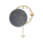 Modern luxury wall clock with gold accents and unique design.