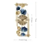 Modern decorative wall clock with gold and blue floral design, ideal for luxury home decor.