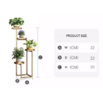 Gold metal indoor planter stand with multiple levels for home decor.