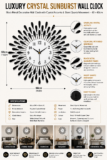 Luxury Crystal Sunburst Wall Clock – Black Metal Decorative Wall Clock with Crystal Accents & Silent Quartz Movement – 60 × 60cm - Image 3