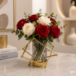 Modern Geometric Gold Metal Vase with Glass Insert – Luxury Decorative Flower Vase Holder 17 × 10.5cm