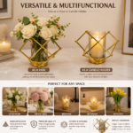 Modern Geometric Gold Metal Vase with Glass Insert – Luxury Decorative Flower Vase Holder 17 × 10.5cm - Image 4