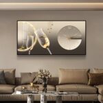 Luxury modern wall art with clock and champagne glasses, perfect for home decor.
