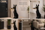 Modern black dog sculpture holding a tray, perfect for home decor and organizing essentials.