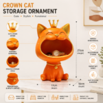 Orange crown cat storage ornament with open mouth design, ideal for home decor and storage.