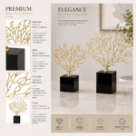 Modern Gold Coral Sculpture Ornament – Decorative Metal Coral Art with Heavy Black Crystal Base - Image 3