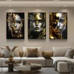 Modern luxury home decor with framed wall art and decorative accessories.