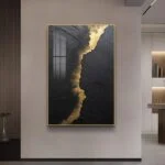 Modern luxury wall art with gold accents in a contemporary home setting.