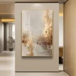 Modern luxury wall art with abstract design in a hallway.