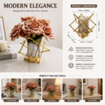 Modern Geometric Gold Metal Vase with Glass Insert – Luxury Decorative Flower Vase Holder 17 × 10.5cm - Image 3