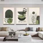 Modern wall art with abstract designs in a luxury living room setting.
