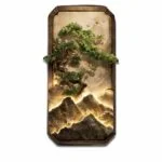 Illuminated wall art with tree and mountain design, luxury home decor.