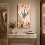 Luxury Islamic wall clock with floral design in modern home decor.