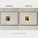 Modern LED wall art with Kaaba design, light off and on.