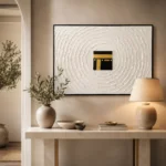 Modern luxury home decor with Kaaba wall art and decorative accessories.