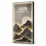 Modern LED wall art with mountain design, featuring illuminated clock display.