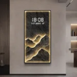 LED illuminated wall art with mountain design, modern home decor.