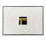 Modern Kaaba wall art with textured white background and black frame.