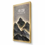 LED illuminated wall art with mountain design and digital clock, luxury home decor.