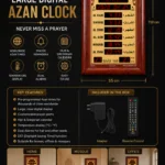 Large digital Azan clock with prayer reminders and temperature display.