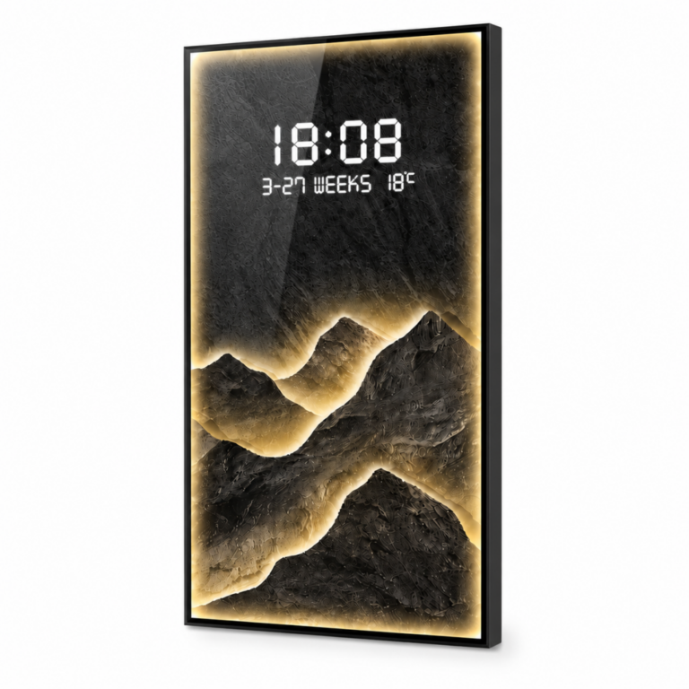 Modern LED wall art with illuminated mountain design, perfect for luxury home decor.