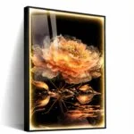 Illuminated floral wall art with LED lighting and aluminium frame, perfect for modern home decor.