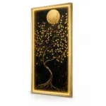Luxury illuminated wall art with tree and moon design, modern home decor.