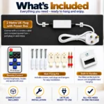LED wall art accessories kit with remote, power box, and installation tools.