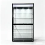 Black round frame glass showcase for modern home decor and luxury displays.