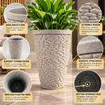 Large Light Grey Plant Pot 45cm - Round Stone Effect Planter with Raised Pebble Pattern for Indoor & Outdoor Plants - Image 2