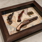 Vintage Replica Gun Wall Art 50x40cm – Luxury 3D Antique Pistol & Revolver Shadow Box with Vintage Map & Bronze Polcore Frame - Image 2