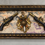 Vintage Replica Gun Wall Art 89x39cm – Luxury 3D Antique Pistol Shadow Box with Gold Heraldic Crest, Vintage Map & Ornate Polcore Frame - Image 2
