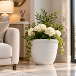 Large Plant Pot 37.5cm - Light Grey Stone Effect Round Planter with Embossed Leaf Pattern for Indoor & Outdoor Use - Image 8