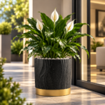 Large Plant Pot 33cm - Black & Gold Indoor Outdoor Planter with Textured Wave Design & Stone Effect - Image 7