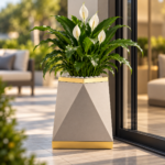 Grey & Gold Geometric Plant Pot 50cm - Luxury Tall Indoor Planter with Textured Granite Effect & Triangular Design - Image 2