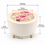 Mini Rubbish Bin with Lid - White Floral Makeup Waste Bin with Push-Open Lid, Ribbed Design & Short Legs for Dressing Table, Bedroom & Bathroom - Image 3