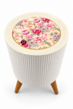 2 Piece Floral Rubbish Bin Set - Large Floor Bin & Mini Makeup Bin with Push Lids, White - Image 7