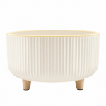 Mini Rubbish Bin with Lid - White Floral Makeup Waste Bin with Push-Open Lid, Ribbed Design & Short Legs for Dressing Table, Bedroom & Bathroom - Image 4