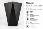 Large Black Plant Pot 50cm - Tall Geometric Square Planter with 3D Triangle Design for Indoor & Outdoor Plants - Image 3