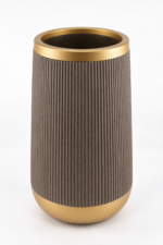 Tall Grey & Gold Plant Pot 60cm - Large Round Ribbed Planter with Textured Stone Effect for Indoor & Outdoor Plants - Image 4